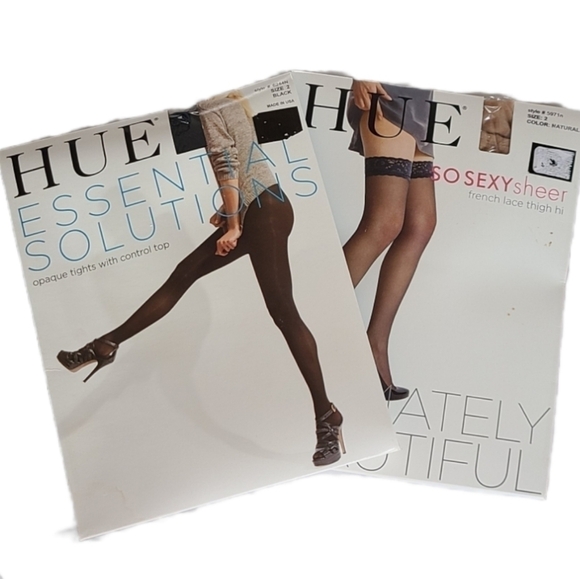 HUE • Opaque Hoisery & French Lace Thigh Hoisery - Picture 1 of 6